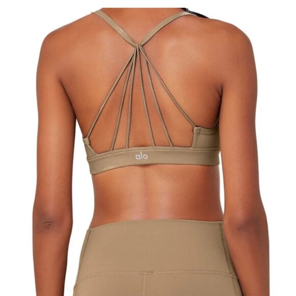 ALO Yoga Bronze Glossy Sunny Strappy Sports Bra Size S - Picture 2 of 5